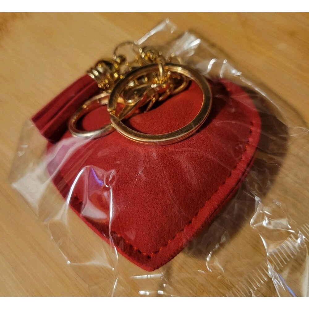 Heart Shaped Red Bag Chain Sparkle Bedazzled with Tassel Gold Tone - Picture 2 of 2